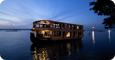 Luxury houseboat at night