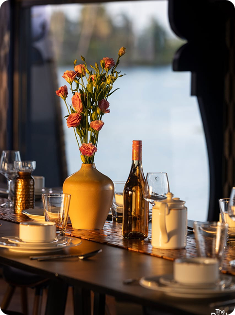 Luxury dining table on a houseboat